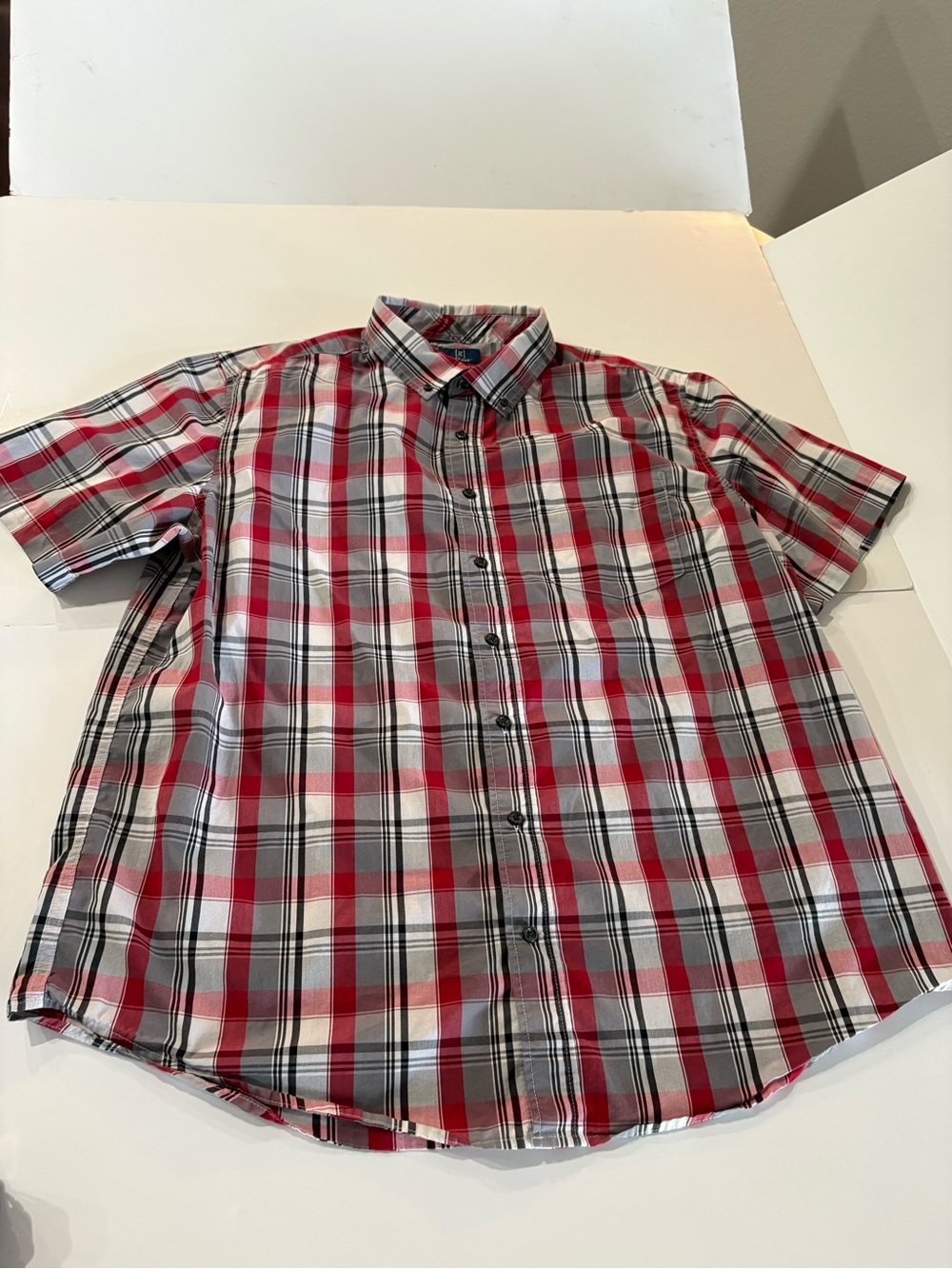 Men's Red & grey Plaid Short-Sleeve Button-Up Shirt by George size 2XL